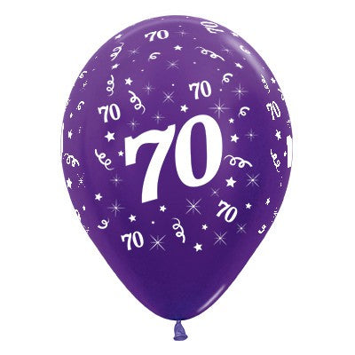 Sempertex 30cm Age 70 Metallic Purple Violet Latex Balloons, 25PK