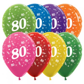 Sempertex 30cm Age 80 Metallic Assorted Latex Balloons, 25PK