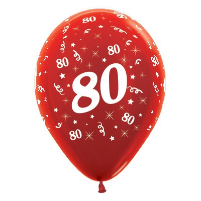 Sempertex 30cm Age 80 Metallic Red Latex Balloons, 25PK