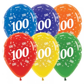 Sempertex 30cm Age 100 Crystal Assorted Latex Balloons, 25PK