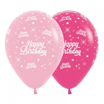 Sempertex 30cm Happy Birthday Twinkling Stars Fashion Pink & Fuchsia Latex Balloons, 6PK
