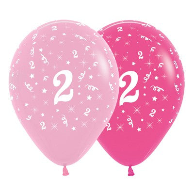 Sempertex 30cm Age 2 Fashion Pink Assorted Latex Balloons, 6PK