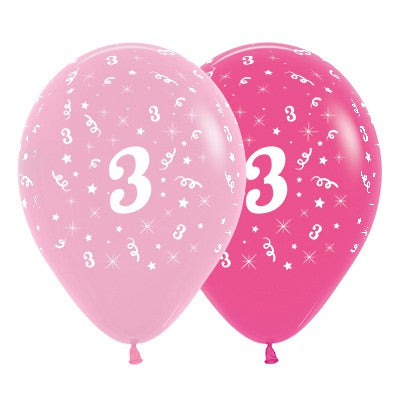 Sempertex 30cm Age 3 Fashion Pink Assorted Latex Balloons, 6PK