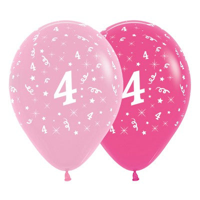Sempertex 30cm Age 4 Fashion Pink Assorted Latex Balloons, 6PK