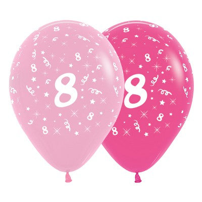 Sempertex 30cm Age 8 Fashion Pink Assorted Latex Balloons, 6PK