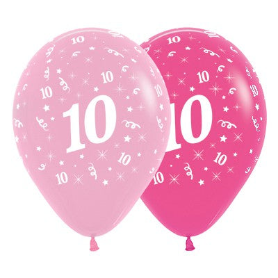Sempertex 30cm Age 10 Fashion Pink Assorted Latex Balloons, 6PK