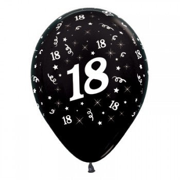Sempertex 30cm Age 18 Metallic Black Latex Balloons, 6PK