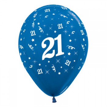 Sempertex 30cm Age 21 Metallic Blue Latex Balloons, 6PK