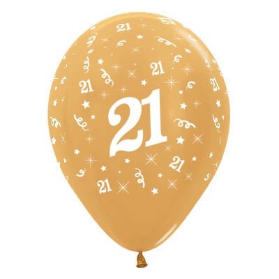 Sempertex 30cm Age 21 Metallic Gold Latex Balloons, 6PK