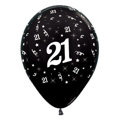 Sempertex 30cm Age 21 Metallic Black Latex Balloons, 6PK