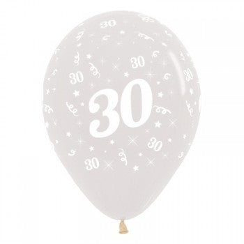 Sempertex 30cm Age 30 Crystal Clear Latex Balloons, 6PK