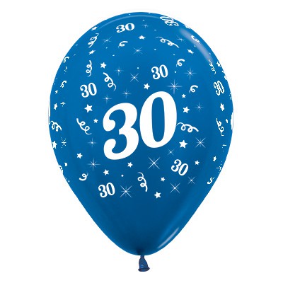 Sempertex 30cm Age 30 Metallic Blue Latex Balloons, 6PK