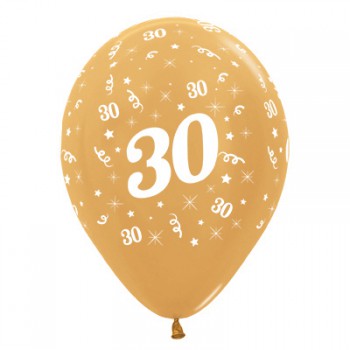 Sempertex 30cm Age 30 Metallic Gold Latex Balloons, 6PK