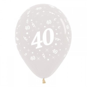 Sempertex 30cm Age 40 Crystal Clear  Latex Balloons, 6PK