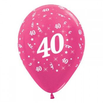 Sempertex 30cm Age 40 Metallic Fuchsia Latex Balloons, 6PK
