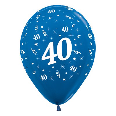 Sempertex 30cm Age 40 Metallic Blue Latex Balloons, 6PK