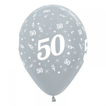 Sempertex 30cm Age 50 Satin Pearl Silver Latex Balloons, 6PK