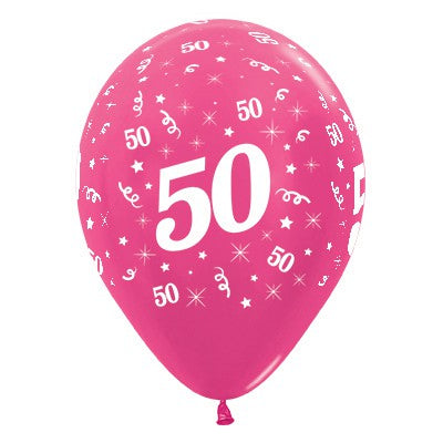 Sempertex 30cm Age 50 Metallic Fuchsia Latex Balloons, 6PK