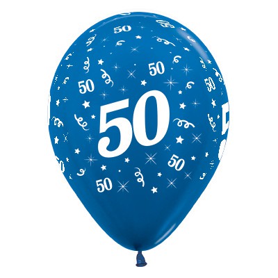 Sempertex 30cm Age 50 Metallic Blue Latex Balloons, 6PK