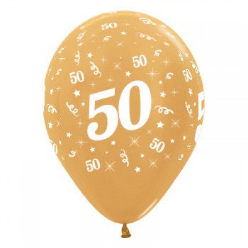 Sempertex 30cm Age 50 Metallic Gold Latex Balloons, 6PK