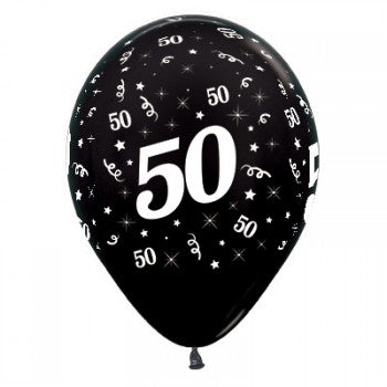Sempertex 30cm Age 50 Metallic Black Latex Balloons, 6PK
