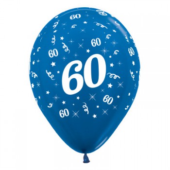 Sempertex 30cm Age 60 Metallic Blue Latex Balloons, 6PK