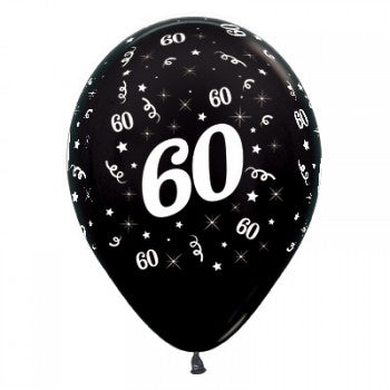 Sempertex 30cm Age 60 Metallic Black Latex Balloons, 6PK