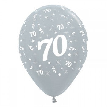 Sempertex 30cm Age 70 Satin Pearl Silver Latex Balloons, 6PK