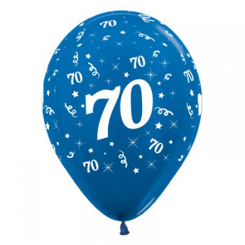 Sempertex 30cm Age 70 Metallic Blue Latex Balloons, 6PK