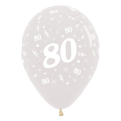 Sempertex 30cm Age 80 Crystal Clear Latex Balloons, 6PK
