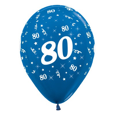 Sempertex 30cm Age 80 Metallic Blue Latex Balloons, 6PK