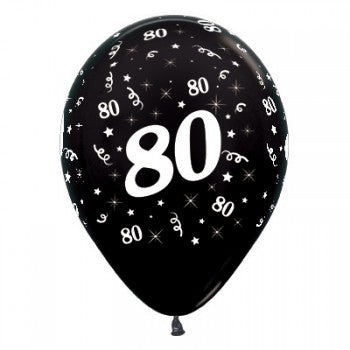 Sempertex 30cm Age 80 Metallic Black Latex Balloons, 6PK