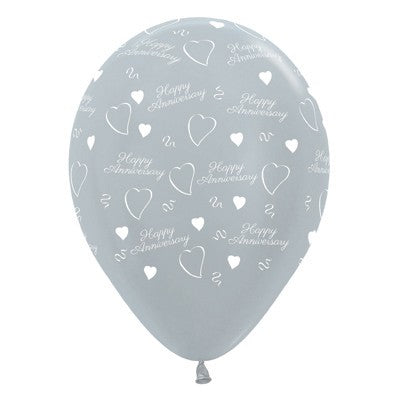 Sempertex 30cm Anniversary Satin Pearl Silver Latex Balloons, 6PK