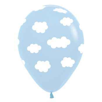 Sempertex 30cm White Clouds on Fashion Light Blue Latex Balloons, 12PK