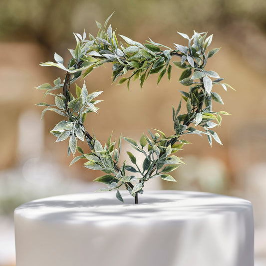 Sage Wedding Foliage Heart Wedding Cake Topper