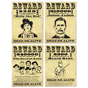 Western Wanted Reward Signs Cutouts