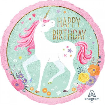 45cm Standard Holographic Magical Unicorn Happy Birthday S55