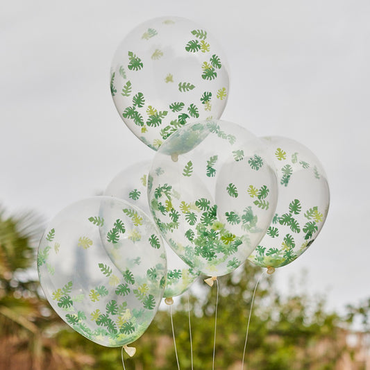 Wild Jungle Balloon Bundle Jungle Leaf Confetti Filled 30cm Latex Balloons